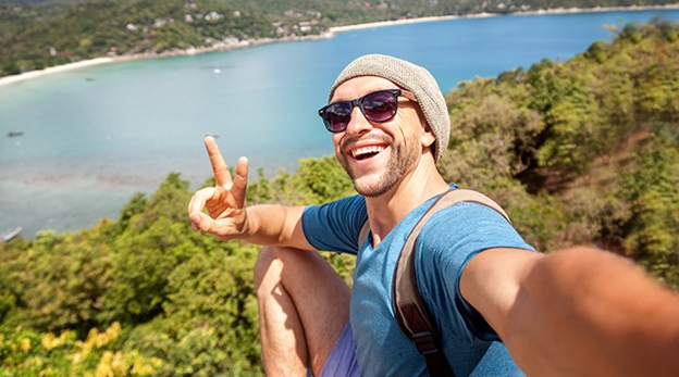 Man selfie near river