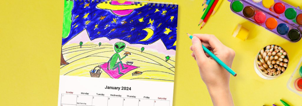 kids drawing personalised calendar 
