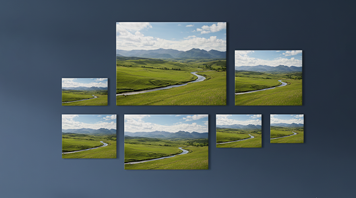 The Stairway Ascent Template of a mix of small and medium-sized canvases.