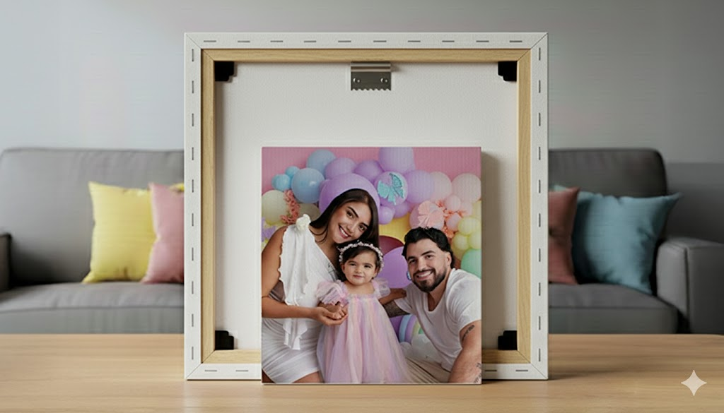 Solid wooden frame and attached metal sawtooth hanger demonstrating ready-to-hang quality.