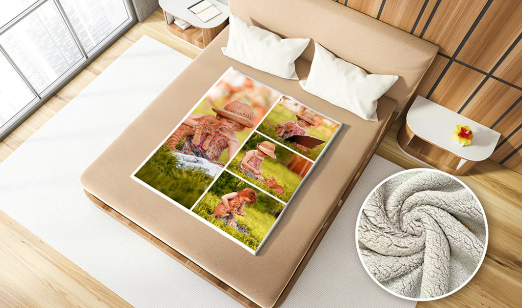 Sherpa fleece fabric blanket.