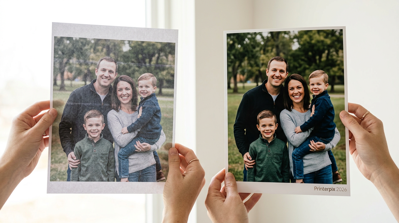 Professional Print Lab - Comparison between legacy toner print and 2026 polymer inkjet print quality