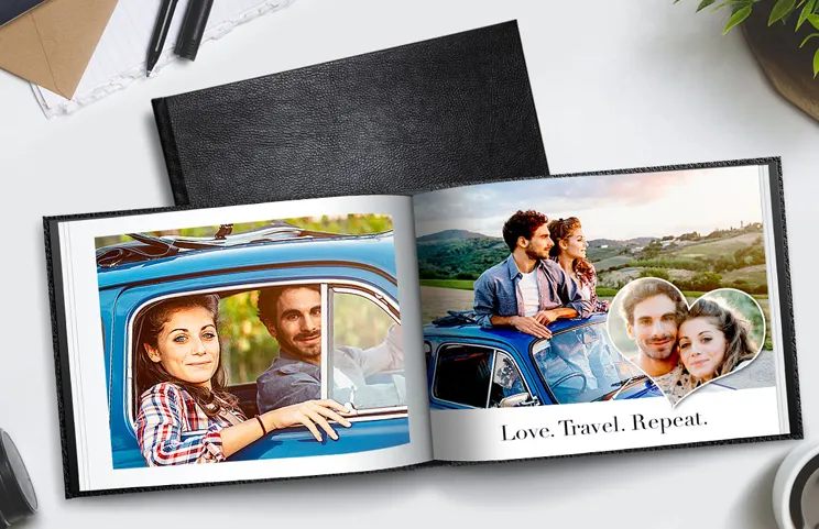 Custom Printerpix photo book with leather cover and personalised design
