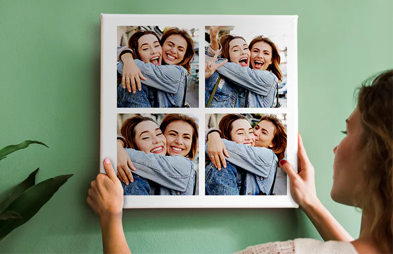 Collage canvas print of two delighted female friends