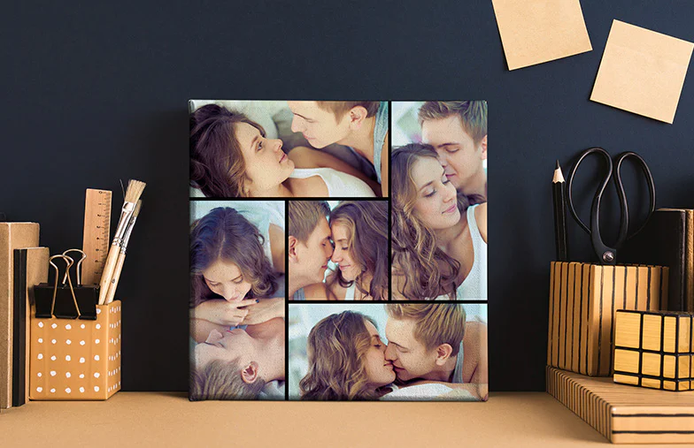 mother affectionately kissing her little son on canvas print