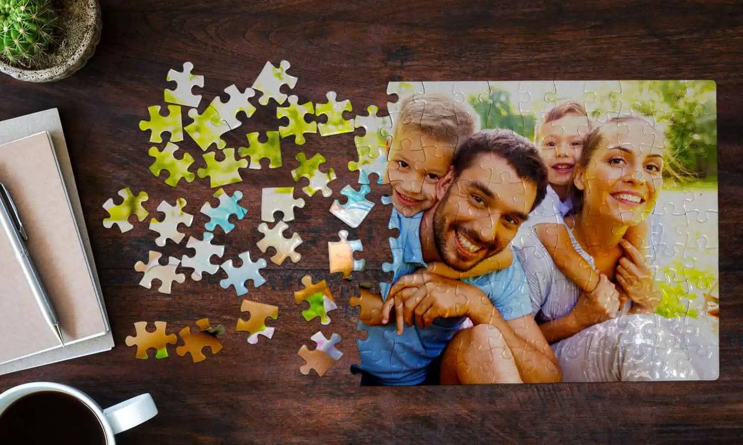 Close up of cardboard personalised puzzle with family photo
