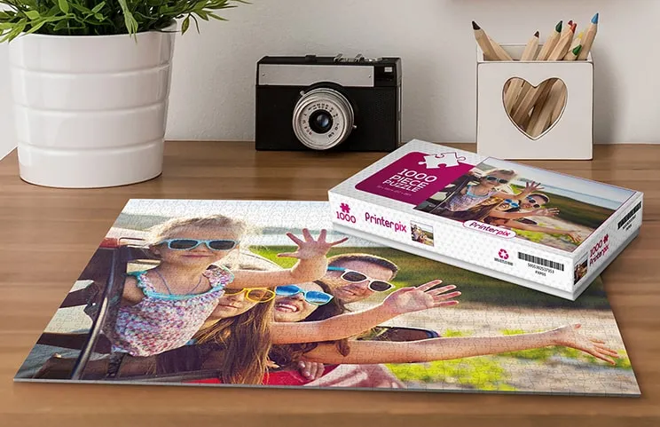 Cardboard puzzle of father and daughter