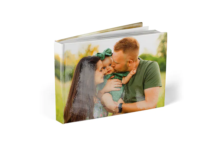 Custom printed Printerpix photo album with hard cover and large photos of old couple
