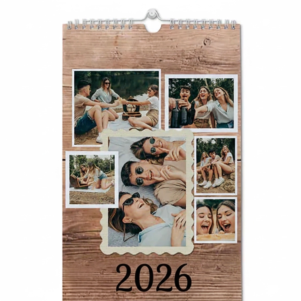 Six Photos Wood (Mid) Kitchen Calendar