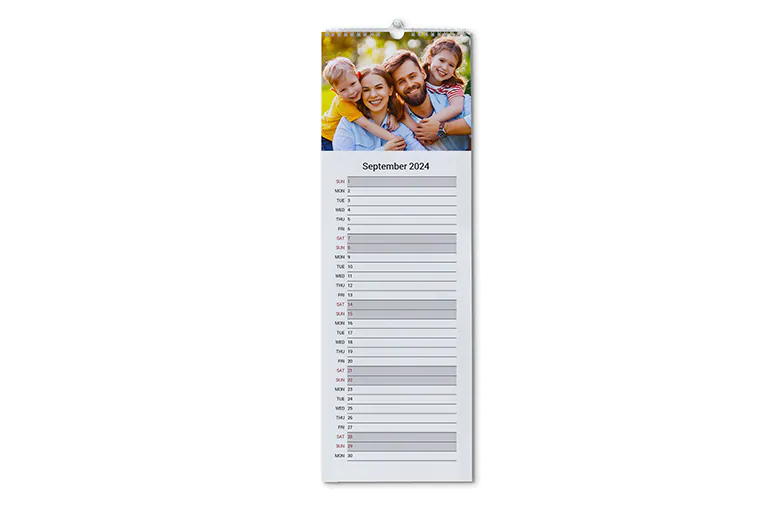 Long custom 2020 calendar with personalised design and family photos