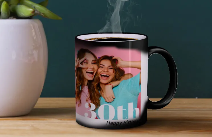 Birthday magic mug in use