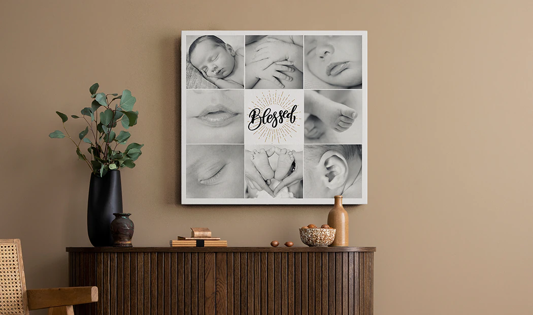Collage canvas print of two delighted female friends