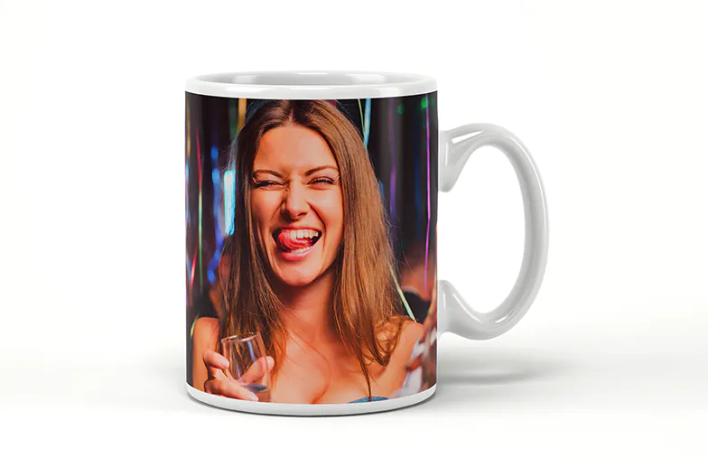 Custom birthday mug in use