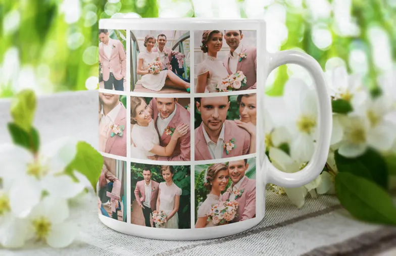 Mum and baby holding Printerpix cartoon design custom mug with dad text