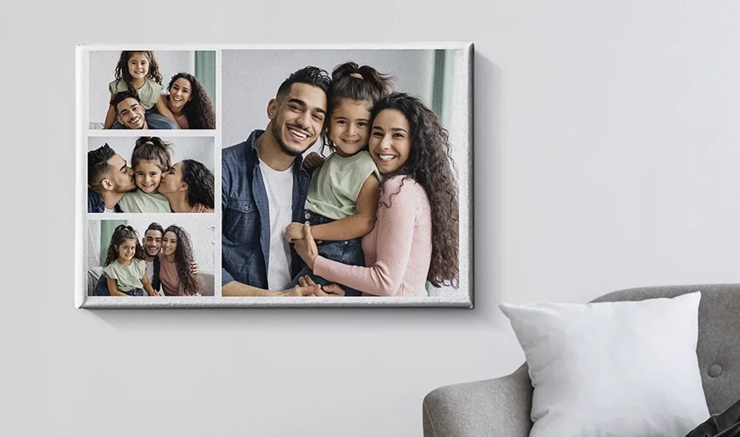 Photo collage of family pictures on canvas print