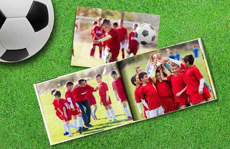 Family photo album with custom printed cover and family name text