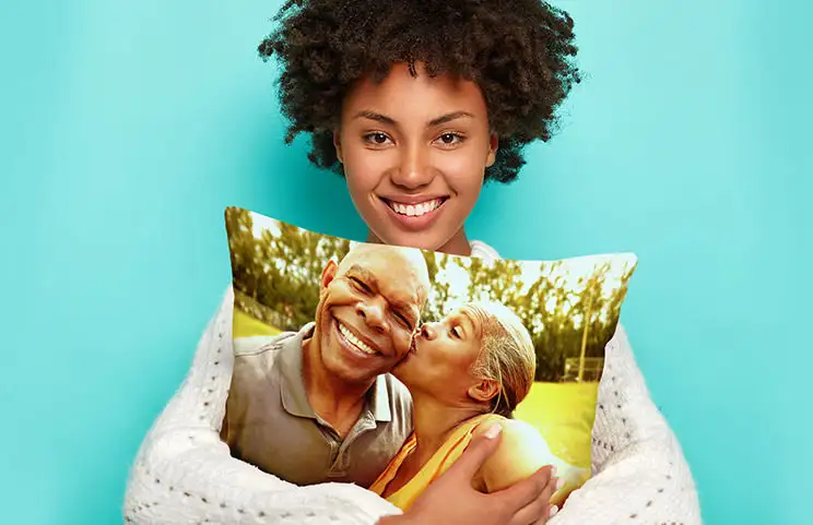 Woman holding cushion