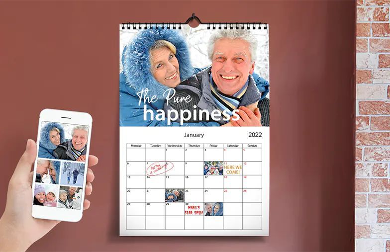 A3 2020 wall calendar hung up with personalised photo design by printerpix