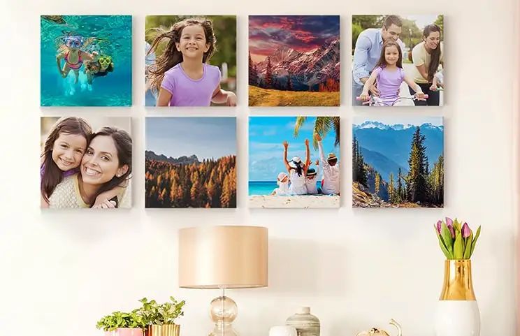 Family photos from mobile phone printed to canvas in collage format by Printerpix