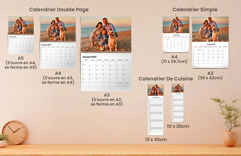 Calendrier Photo Monopage 2024 : 27 modèles personnalisables uniques  (satisfait ou réimprimé)